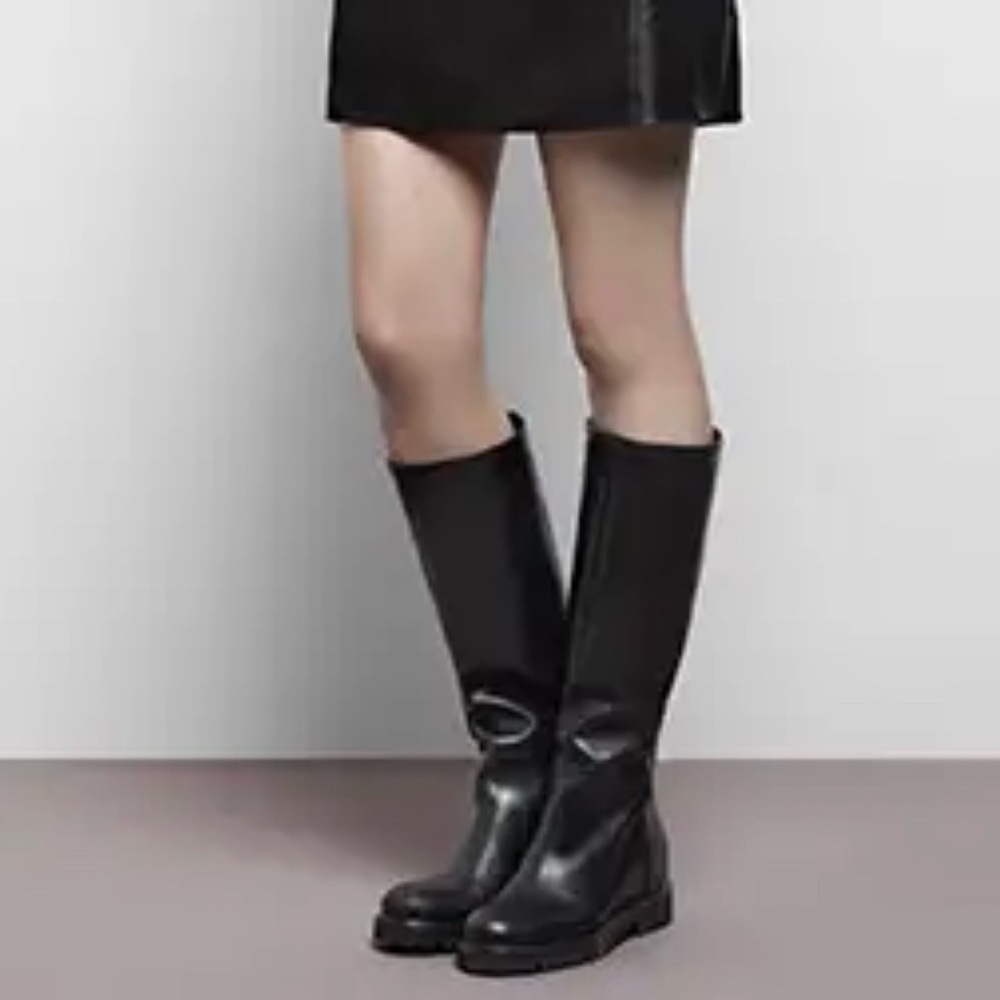 VINCE Tall Lug Sole Crosby Knee High Boots Black Leather Made in Italy